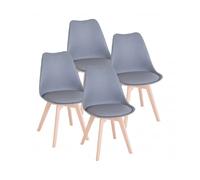 Lot de 4 Chaises de salle à manger avec coussin coloris gris et pieds en bois - Longueur 42,5 x Hauteur 82,5 x Profondeur 42 cm