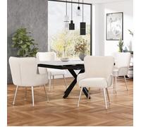 Lot de 4 chaises de salle à manger avec quatre pieds en métal argenté, accoudoirs et pieds réglables, soutien lombaire, Beige