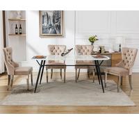 Lot de 4 chaises de salle à manger beiges, chaises rembourrées de luxe en velours avec pommeau et clous décoratifs, chaises de restaurant à pieds métalliques, chaises de salle à manger