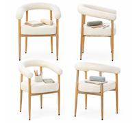 Lot de 4 chaises de salle à manger blanches rembourrées, pieds en métal