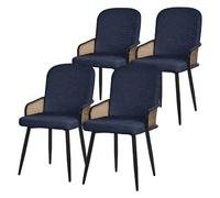 ML-Design – Lot de 4 chaises salle à manger – Tissu bleu foncé, accoudoirs rotin, pieds métal noir