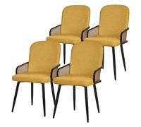 ML-Design Chaises de salle à manger tissu moutarde, accoudoirs rotin, pieds métal noir - Lot de 4