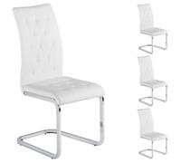 Lot de 4 chaises de salle à manger CHLOE avec assise capitonnée et piétement chromé, revêtement en synthétique blanc