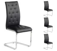 Lot de 4 chaises de salle à manger CHLOE avec assise capitonnée et piétement chromé, revêtement en synthétique noir