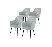 ECD Germany Lot de 4 chaises de salle à manger – velours rembourré, pieds métal – Gris clair