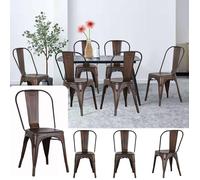 Lot de 4 Chaises de Salle à Manger Empilables de Style Rétro, Chaises de Bistro en Métal, Chaises de Cuisine avec Dossier- Marron