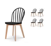 Lot de 4 chaises de salle à manger EMY noire avec pieds en bois