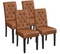 Lot de 4 Chaises de Salle à Manger en Similicuir Haut Dossier Capitonné 45,5 × 60,5× 98 cm Brun Vintage YAHEETECH