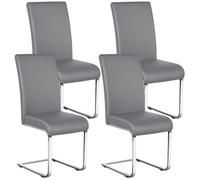 Lot de 4 Chaises de Salle à Manger en Similicuir Polyuréthane avec Pieds Métalliques en U et Haut Dossier, Gris Clair YAHEETECH