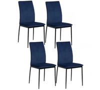 Toilinux - Lot de 4 Chaises de salle à manger en tissu et métal - Bleu