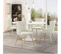 Lot de 4 chaises de salle à manger en velours, fauteuil de salon de luxe avec quatre pieds en métal doré, beige