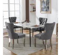 Lot de 4 chaises de salle à manger grises : chaises rembourrées luxueuses en velours, ornées d'un heurtoir et de clous décoratifs ; chaises de restaurant à pieds métalliques ; chaises de salle à mange