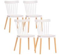 HOMCOM Lot de 4 chaises de Salle à Manger, chaises de Cuisine, Style scandinave, Dossier Haut, Assise en polypropylène, Pieds en hêtre, pour Salon, Chambre, Cuisine, Bureau, Blanc