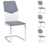 IDIMEX Lot de 4 chaises de Salle à Manger Leona piètement chromé revêtement synthétique Bicolore Blanc et Gris