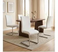 Lot de 4 chaises de salle à manger LETICIA piètement chromé et revêtement synthétique blanc