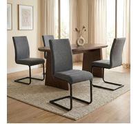 Lot de 4 chaises de salle à manger LETICIA piètement en métal noir et revêtement en tissu anthracite