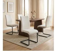 Lot de 4 chaises de salle à manger LETICIA piètement en métal noir et revêtement en tissu blanc