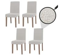 Lot de 4 chaises de salle à manger Littau, chaise de cuisine à dossier haut, tissu/textile bou ois crème, pieds couleur naturelle