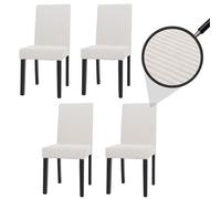 Lot de 4 chaises de salle à manger Littau, chaise de cuisine à dossier haut, tissu/textile Velours bois crème, pieds foncés