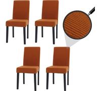 lot de 4 chaises de salle à manger Littau, chaise de cuisine à dossier haut, tissu/textile velours côtelé bois ~ terracotta, pieds foncés