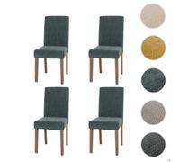 Mendler Lot de 4 chaises de Salle à Manger Littau Chenille Bois Vert Pieds Couleur Naturelle