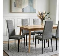 Lot de 4 chaises de salle à manger NATHALIE piètement métallique couleur noir et revêtement en tissu gris