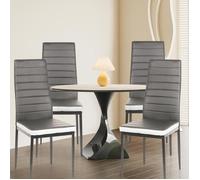 Lot de 4 Chaises de Salle à Manger PIPIPOXER,Chaise de Cuisine en Cuir,Sièges Rembourrés Épais,39x40x98 cm,Gris et Blanc