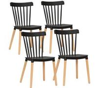 Lot de 4 chaises de salle à manger style scandinave piètement bois hêtre PP noir Noir G