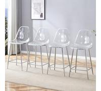 Lot de 4 chaises de salle à manger transparentes modernes avec pieds en métal, chaises de cuisine en plastique, faciles d'entretien, tabourets de bar stables jusqu'à 120 kg, chaises design pour salon