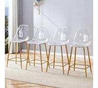 Lot de 4 chaises de salle à manger transparentes modernes avec pieds en métal, chaises de cuisine en plastique, faciles d'entretien, tabourets de bar stables jusqu'à 120 kg, chaises design pour salon