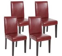 Lot de 4 chaises de séjour Littau simili-cuir, brun rouge, pieds foncés