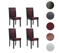 Mendler Chaises de séjour Littau - Simili-cuir Noir-rouge - Pieds foncés - Lot de 4
