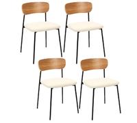 Lot de 4 chaises de table avec assise en bouclette LOKI - Beige et Blanc