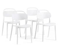 Lot de 4 chaises design empilables en résine synthétique renforcée de fibre de verre, pour l'intérieur et l'extérieur, la cuisine, la terrasse et le restaurant, Brenda - Blanc