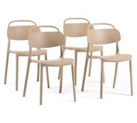 Lot de 4 chaises design empilables en résine synthétique renforcée de fibre de verre, pour l'intérieur et l'extérieur, la cuisine, la terrasse et le restaurant, Brenda - Caramel
