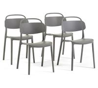 Lot de 4 chaises design empilables en résine synthétique renforcée de fibre de verre, pour l'intérieur et l'extérieur, la cuisine, la terrasse et le restaurant, Brenda - Gris foncé