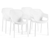 Lot de 4 chaises d'extérieur empilables avec accoudoirs en plastique renforcé de fibre de verre et dossier perforé, pour le jardin, la terrasse, les bars et les restaurants - Sofia/Blanc