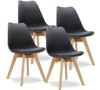 Lot de 4 Chaises Dorian Design Scandinave Coque Plastique Rigide Noir Pieds Bois Noir G