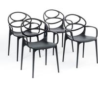 lot de 4 chaises empilables avec accoudoirs en résine renforcée de fibres de verre pour l'extérieur, le jardin, les bars et les restaurants - design moderne - CHARLOTTE - Noir