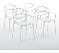 lot de 4 chaises empilables avec accoudoirs en résine renforcée de fibres de verre pour l'extérieur, le jardin, les bars et les restaurants - design moderne - CHARLOTTE - Blanc