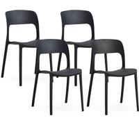 lot de 4 chaises empilables en polypropylène avec fibre de verre pour l'extérieur et l'intérieur, jardin, bar et restaurant - design moderne et robuste - BARBARA - Noir