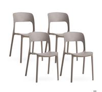 Lot de 4 chaises empilables en polypropylène pour jardin ou intérieur, hydrofuges et résistantes, design moderne - BARBARA - Taupe