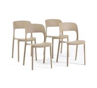 Lot de 4 chaises empilables en polypropylène pour jardin ou intérieur, hydrofuges et résistantes, design moderne - BARBARA Caramel