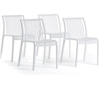 lot de 4 chaises empilables en polypropylène renforcé de fibres de verre pour l'extérieur, le jardin, les bars et les restaurants - design moderne inspiré du bambou - OLIMPIA - Blanc