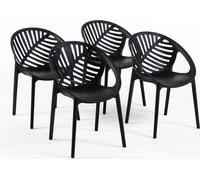 lot de 4 chaises empilables en résine renforcée de fibre de verre pour l'extérieur, le jardin, les bars et les restaurants - design moderne inspiré des feuilles - VIVIAN - Noir