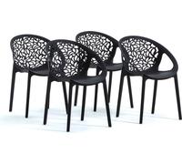 lot de 4 chaises empilables en résine renforcée de fibre de verre pour l'extérieur, le jardin, les bars et les restaurants - design moderne inspiré de la nature - AMBRA - Noir