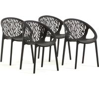 Lot de 4 chaises empilables en résine renforcée de fibre de verre pour l'extérieur, le jardin, les bars et les restaurants – design élégant, moderne et inspiré de la nature – LARA – Noir