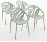 lot de 4 chaises empilables en résine renforcée de fibre de verre pour l'extérieur, le jardin, les bars et les restaurants - design moderne inspiré des feuilles - VIVIAN - Vert pistache
