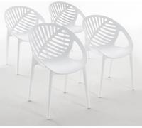 lot de 4 chaises empilables en résine renforcée de fibres de verre pour l'extérieur, le jardin, les bars et les restaurants - design moderne inspiré des feuilles - VIVIAN - Blanc