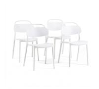 Lot de 4 chaises empilables en résine renforcée fibre de verre pour intérieur et extérieur avec patins antidérapants, Brenda - Blanc